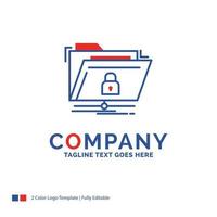 Company Name Logo Design For encryption. files. folder. network. secure. Blue and red Brand Name Design with place for Tagline. Abstract Creative Logo template for Small and Large Business. vector