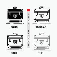 briefcase. business. financial. management. portfolio Icon in Thin. Regular. Bold Line and Glyph Style. Vector illustration