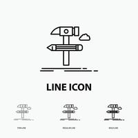 Build. design. develop. tool. tools Icon in Thin. Regular and Bold Line Style. Vector illustration