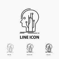 Data. head. human. knowledge. network Icon in Thin. Regular and Bold Line Style. Vector illustration
