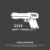 pistola. pistola. pistola. tirador. icono de arma. símbolo de vector de glifo para ui y ux. sitio web o aplicación móvil