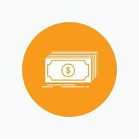 Cash. dollar. finance. funds. money White Glyph Icon in Circle. Vector Button illustration