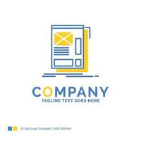 wire. framing. Web. Layout. Development Blue Yellow Business Logo template. Creative Design Template Place for Tagline. vector