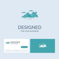 Mountain. hill. landscape. nature. evening Business Logo Glyph Icon Symbol for your business. Turquoise Business Cards with Brand logo template. vector