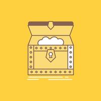 Box. chest. gold. reward. treasure Flat Line Filled Icon. Beautiful Logo button over yellow background for UI and UX. website or mobile application vector