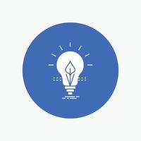 bulb. idea. electricity. energy. light White Glyph Icon in Circle. Vector Button illustration