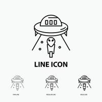 alien. space. ufo. spaceship. mars Icon in Thin. Regular and Bold Line Style. Vector illustration