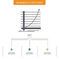 Arrow. chart. curve. experience. goal Business Flow Chart Design with 3 Steps. Glyph Icon For Presentation Background Template Place for text. vector