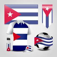 lugar de la bandera del país de cuba en la camiseta. encendedor. balón de fútbol. gorra de futbol y deporte vector