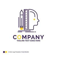 Company Name Logo Design For Design. human. ruler. size. thinking. Purple and yellow Brand Name Design with place for Tagline. Creative Logo template for Small and Large Business. vector