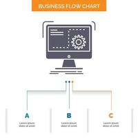 dominio. computadora. función. proceso. diseño de diagrama de flujo empresarial de progreso con 3 pasos. icono de glifo para el lugar de plantilla de fondo de presentación para texto. vector