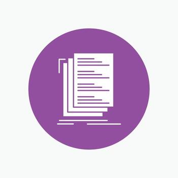 código. codificación. compilar. archivos enumere el icono de glifo blanco en círculo. ilustración de botón de vector