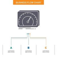 dashboard. device. speed. test. internet Business Flow Chart Design with 3 Steps. Glyph Icon For Presentation Background Template Place for text. vector