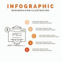 seo. progress. globe. technology. website Infographics Template for Website and Presentation. Line Gray icon with Orange infographic style vector illustration