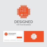 Business logo template for Chip. cpu. microchip. processor. technology. Orange Visiting Cards with Brand logo template. vector