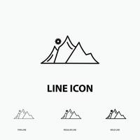 hill. landscape. nature. mountain. sun Icon in Thin. Regular and Bold Line Style. Vector illustration
