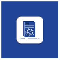 Blue Round Button for Code. executable. file. running. script Glyph icon vector
