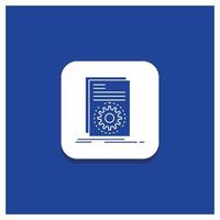 Blue Round Button for Code. executable. file. running. script Glyph icon vector