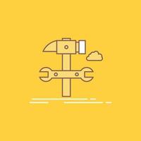 Build. engineering. hammer. repair. service Flat Line Filled Icon. Beautiful Logo button over yellow background for UI and UX. website or mobile application vector