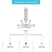 ilustración. diseño. lápiz. gráfico. dibujar el diseño del diagrama de flujo empresarial con 3 pasos. icono de línea para el lugar de plantilla de fondo de presentación para texto vector