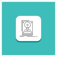 Round Button for install. drive. hdd. save. upload Line icon Turquoise Background vector