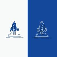 Launch. mission. shuttle. startup. publish Line and Glyph web Button in Blue color Vertical Banner for UI and UX. website or mobile application vector