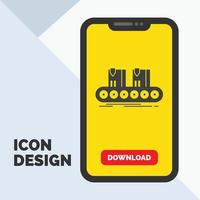 Belt. box. conveyor. factory. line Glyph Icon in Mobile for Download Page. Yellow Background vector