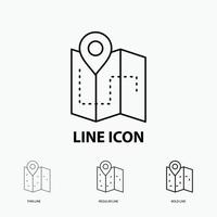 Map. Camping. plan. track. location Icon in Thin. Regular and Bold Line Style. Vector illustration