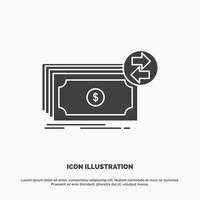 Banknotes. cash. dollars. flow. money Icon. glyph vector gray symbol for UI and UX. website or mobile application