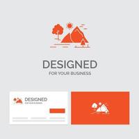 Business logo template for hill. landscape. nature. mountain. sun. Orange Visiting Cards with Brand logo template. vector