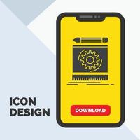 Draft. engineering. process. prototype. prototyping Glyph Icon in Mobile for Download Page. Yellow Background vector