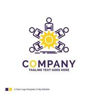 diseño del logotipo del nombre de la empresa para el equipo. grupo. liderazgo. negocio. trabajo en equipo. diseño de marca púrpura y amarillo con lugar para eslogan. plantilla de logotipo creativo para pequeñas y grandes empresas. vector