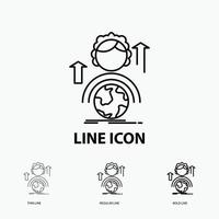 abilities. development. Female. global. online Icon in Thin. Regular and Bold Line Style. Vector illustration