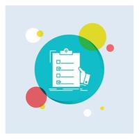 checklist. check. expertise. list. clipboard White Glyph Icon colorful Circle Background vector