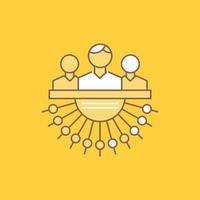 Allocation. group. human. management. outsource Flat Line Filled Icon. Beautiful Logo button over yellow background for UI and UX. website or mobile application vector