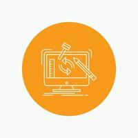 engineering. project. tools. workshop. processing White Line Icon in Circle background. vector icon illustration