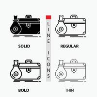 briefcase. business. case. open. portfolio Icon in Thin. Regular. Bold Line and Glyph Style. Vector illustration