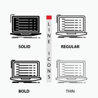 Api. app. coding. developer. laptop Icon in Thin. Regular. Bold Line and Glyph Style. Vector illustration