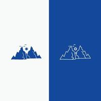 mountain. landscape. hill. nature. sun Line and Glyph web Button in Blue color Vertical Banner for UI and UX. website or mobile application vector