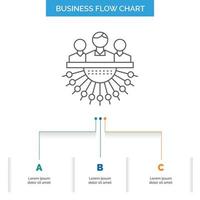 asignación. grupo. humano. administración. subcontratar el diseño de diagramas de flujo de negocios con 3 pasos. icono de línea para el lugar de plantilla de fondo de presentación para texto vector