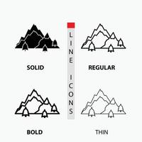 mountain. landscape. hill. nature. tree Icon in Thin. Regular. Bold Line and Glyph Style. Vector illustration