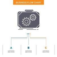 maletín. caso. producción. Progreso. diseño de diagrama de flujo de negocios de trabajo con 3 pasos. icono de glifo para el lugar de plantilla de fondo de presentación para texto. vector