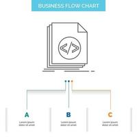 código. codificación. expediente. programación. diseño de diagrama de flujo de negocio de guión con 3 pasos. icono de línea para el lugar de plantilla de fondo de presentación para texto vector