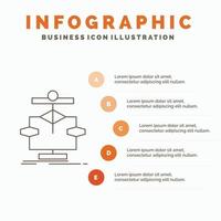 algoritmo. cuadro. datos. diagrama. plantilla de infografía de flujo para sitio web y presentación. icono de línea gris con ilustración de vector de estilo infográfico naranja