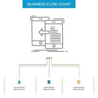 data. transfer. mobile. management. Move Business Flow Chart Design with 3 Steps. Line Icon For Presentation Background Template Place for text vector