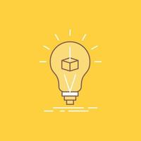 3d Cube. idea. bulb. printing. box Flat Line Filled Icon. Beautiful Logo button over yellow background for UI and UX. website or mobile application vector