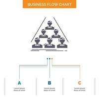 team. build. structure. business. meeting Business Flow Chart Design with 3 Steps. Glyph Icon For Presentation Background Template Place for text. vector