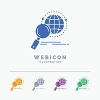global. globe. magnifier. research. world 5 Color Glyph Web Icon Template isolated on white. Vector illustration
