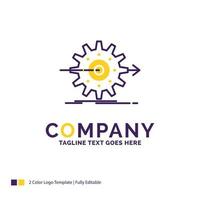 diseño del logotipo del nombre de la empresa para el rendimiento. Progreso. trabajar. ajuste. engranaje. diseño de marca púrpura y amarillo con lugar para eslogan. plantilla de logotipo creativo para pequeñas y grandes empresas. vector