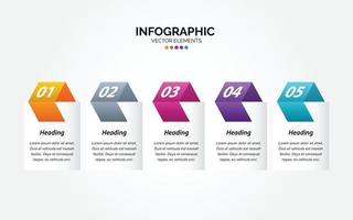 Horizontal Infographic business marketing vector design colorful template folder 5 options or steps in minimal style.